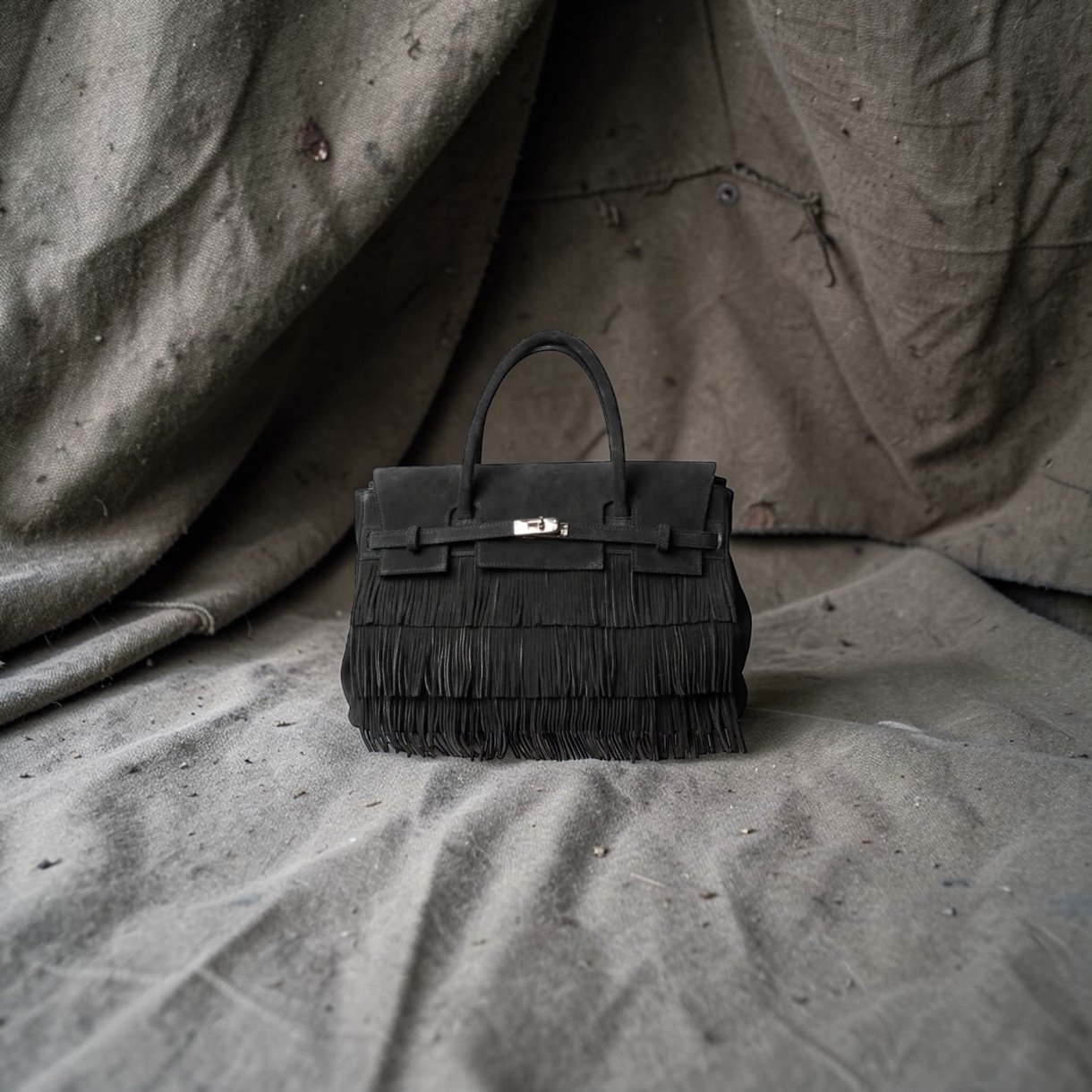 Navy Crystal Clutch at glamping tent